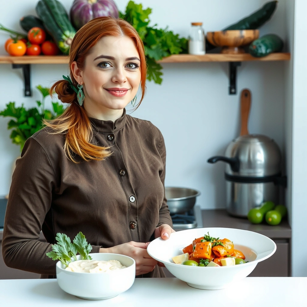 Frau misst Zutaten in der Küche
